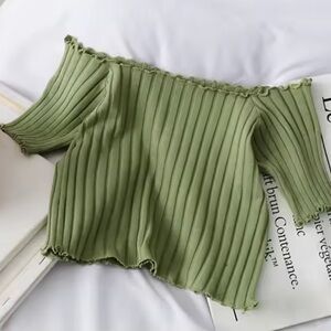Green Knitted Ruffle Crop Top